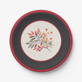 Plato De Papel Banda Botánica de Berry y Hojas