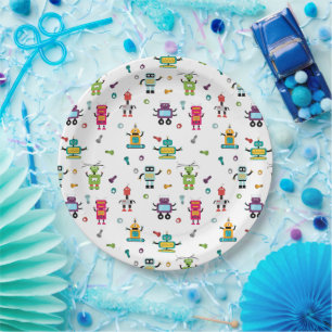 Plato De Papel Banda de cumpleaños de Robots Multicoloreados Niño
