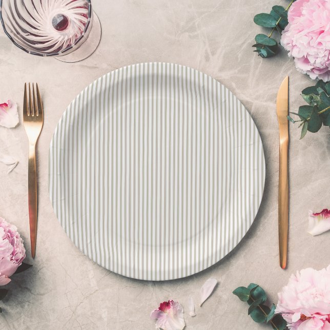 Plato De Papel Banda de puntas beige y blanco (Beige and White Ticking Stripe Paper Plate
)