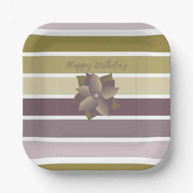 Plato De Papel Banda moderna en ciruela malva y oro (Anverso)