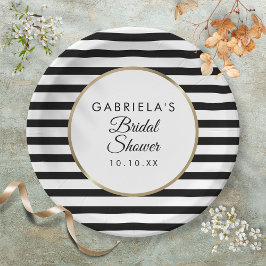 Plato De Papel Banda negra elegante ducha de novia dorada