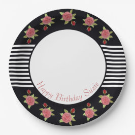 Plato De Papel Banda Negra Y Blanca