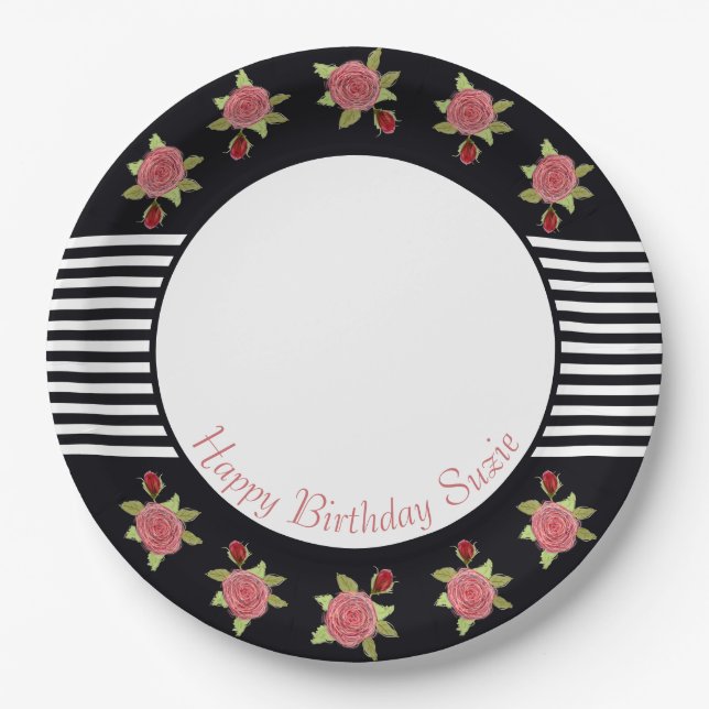 Plato De Papel Banda Negra Y Blanca (Anverso)