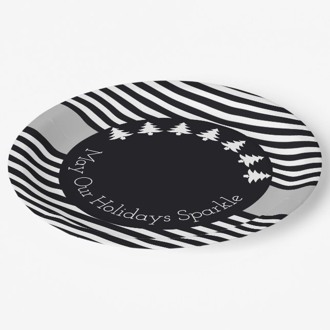 Plato De Papel Banda Negra Y Blanca (Angular)