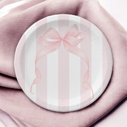Plato De Papel Banda rosada cúrcuma y rayas ondulantes Girly
