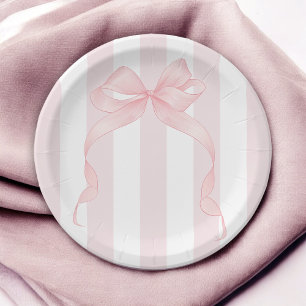 Plato De Papel Banda rosada cúrcuma y rayas ondulantes Girly