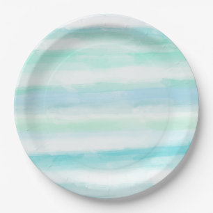 Plato De Papel Bandas acuáticas azul Aqua Mint Blue White