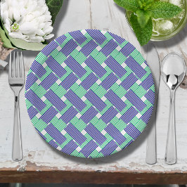 Plato De Papel Bandas azul y verde de la marina