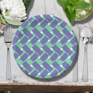 Plato De Papel Bandas azul y verde de la marina