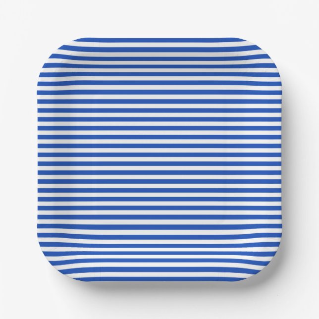 Plato De Papel Bandas azules náuticas (Anverso)