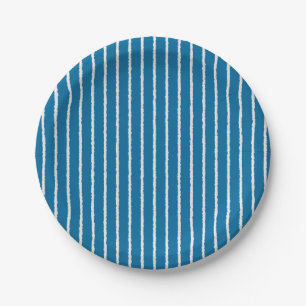 Plato De Papel Bandas azules y blancas con líneas desiguales