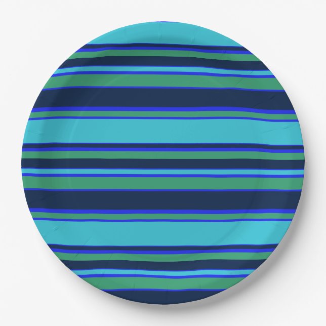 Plato De Papel Bandas azules y verdes (Anverso)