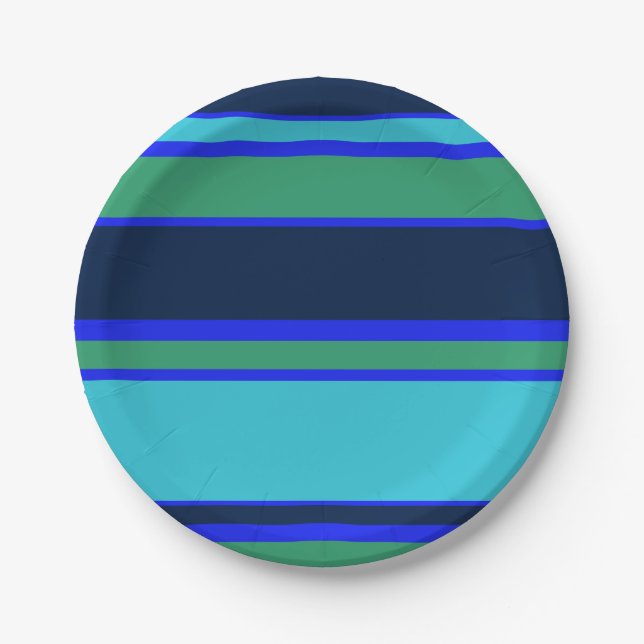 Plato De Papel Bandas azules y verdes (Anverso)