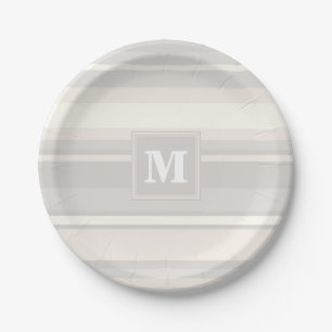 Plato De Papel Bandas beige monogramo