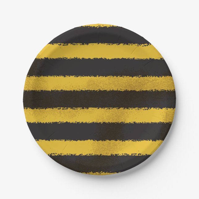 Plato De Papel Bandas de abeja Placa de papel amarillo y negro (Anverso)