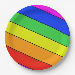 Plato De Papel Bandas de arcoiris en colores primarios