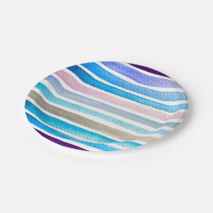 Plato De Papel Bandas de color azul pintadas a mano