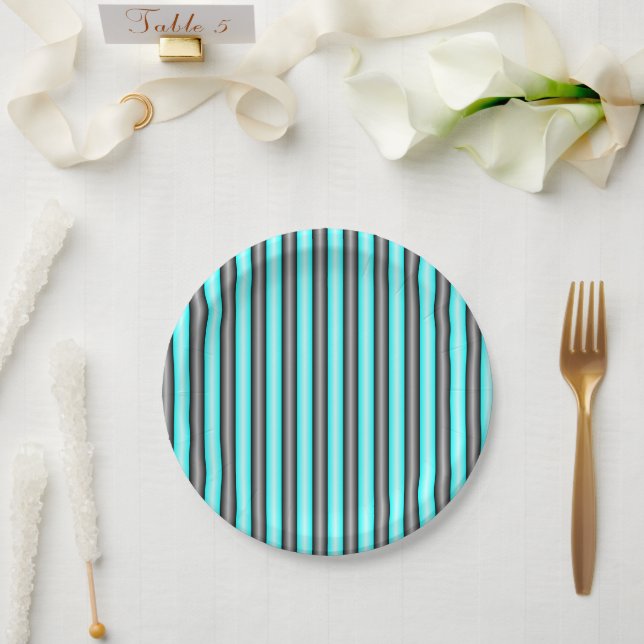 Plato De Papel Bandas de efecto Metalizado moderno Neon Blue y Bl (Boda)