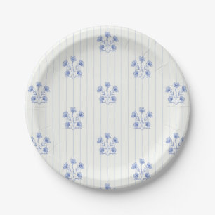 Plato De Papel Bandas de flor azul claro del país francés