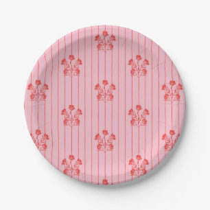 Plato De Papel Bandas de flores rojas y rosas brillantes