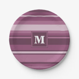 Plato De Papel Bandas de mauve monogramo