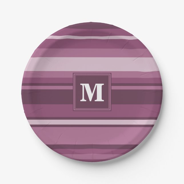 Plato De Papel Bandas de mauve monogramo (Anverso)
