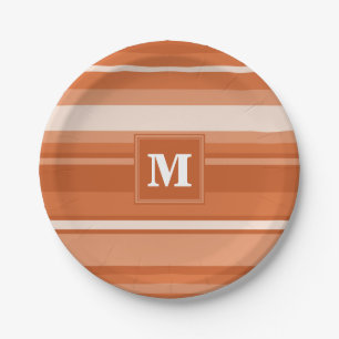 Plato De Papel Bandas de naranja monogramo