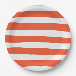 Plato De Papel Bandas desiguales - Naranja y blanco