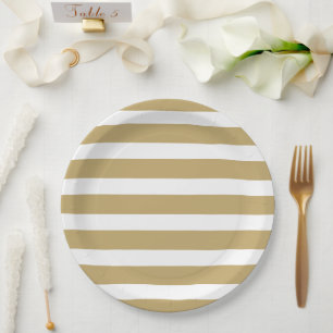 Plato De Papel Bandas doradas y blancas