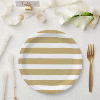Plato De Papel Bandas doradas y blancas