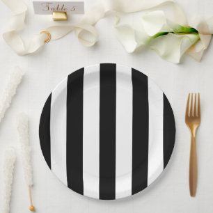 Plato De Papel Bandas en blanco y negro, patrón a rayas, líneas