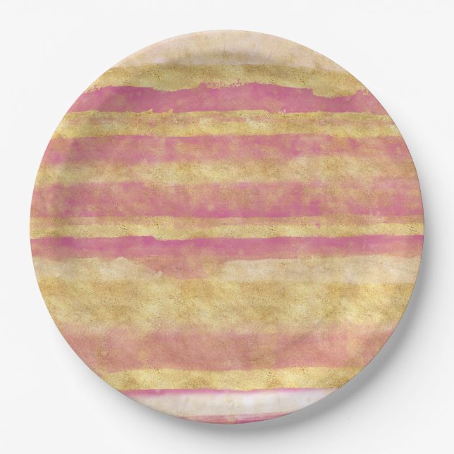 Plato De Papel Bandas Glitz Gold Pink (Anverso)