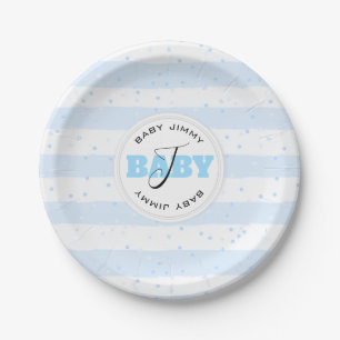 Plato De Papel Bandas monogramadas azul y blanco