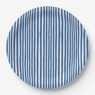 Plato De Papel Bandas náuticas azules y blancas