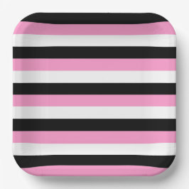 Plato De Papel Bandas negras, blancas y rosas