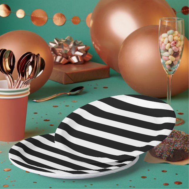 Plato De Papel Bandas negras y blancas (Multi)