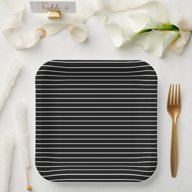 Plato De Papel Bandas negras y blancas (Boda)
