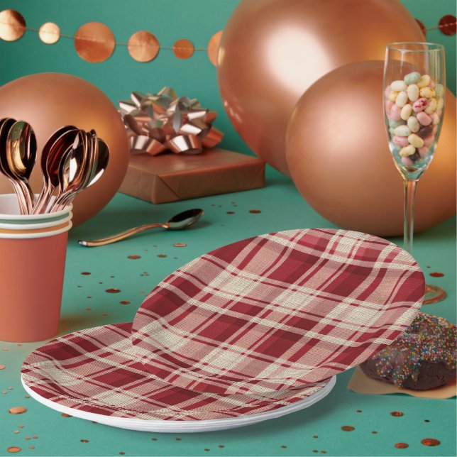 Plato De Papel Bandas rojas de plástico de crema roja (Multi)