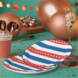 Plato De Papel Bandas rojas y azules con estrellas blancas