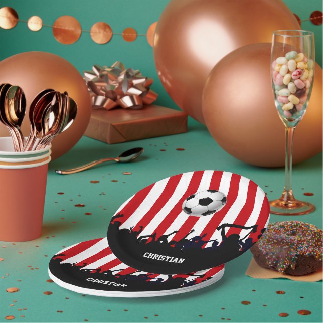 Plato De Papel Bandas rojas y blancas Fans del fútbol (Multi)