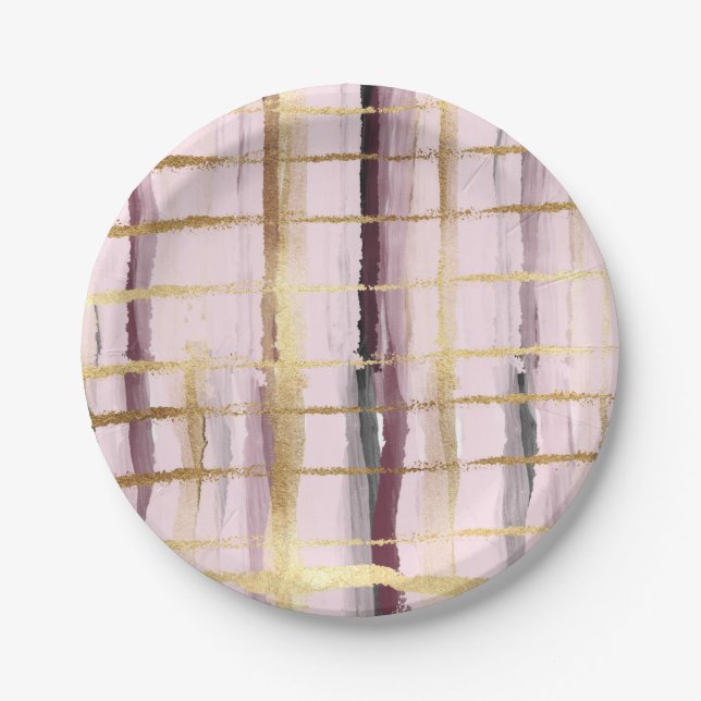 Plato De Papel Bandas rosadas de oro negro (Anverso)