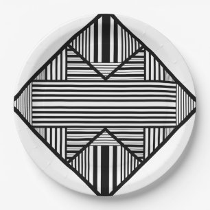 Plato De Papel Bandas triangulares 2 en blanco y negro