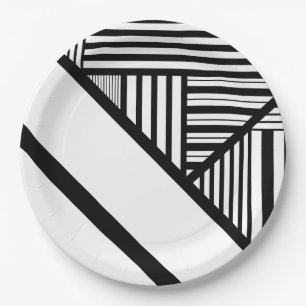 Plato De Papel Bandas triangulares en blanco y negro