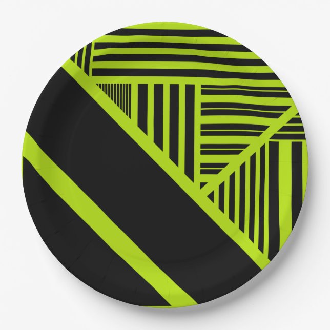 Plato De Papel Bandas triangulares - Lime Green (Anverso)