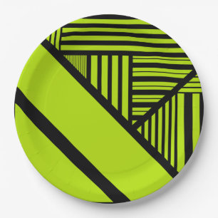 Plato De Papel Bandas triangulares - Verde animado