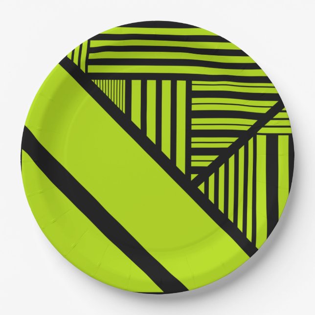 Plato De Papel Bandas triangulares - Verde animado (Anverso)