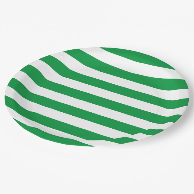 Plato De Papel Bandas verdes y blancas gruesas (Angular)