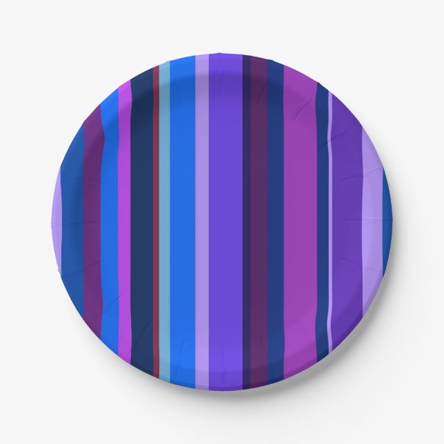 Plato De Papel Bandas verticales azul y violeta (Anverso)