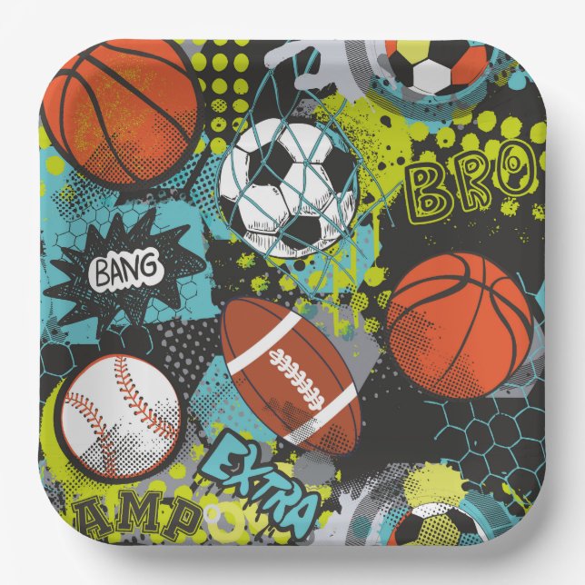 Plato De Papel Bandejas deportivas de la fiesta de cumpleaños I (Anverso)