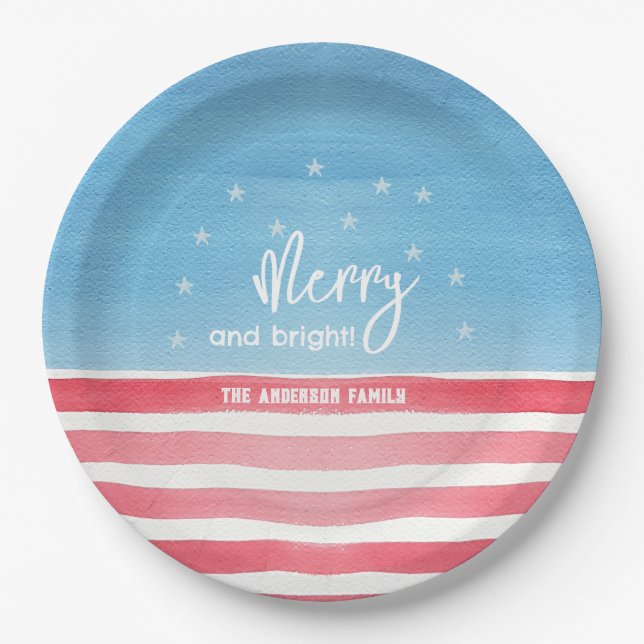 Plato De Papel Bandera acuarela moderna patriótica (Anverso)